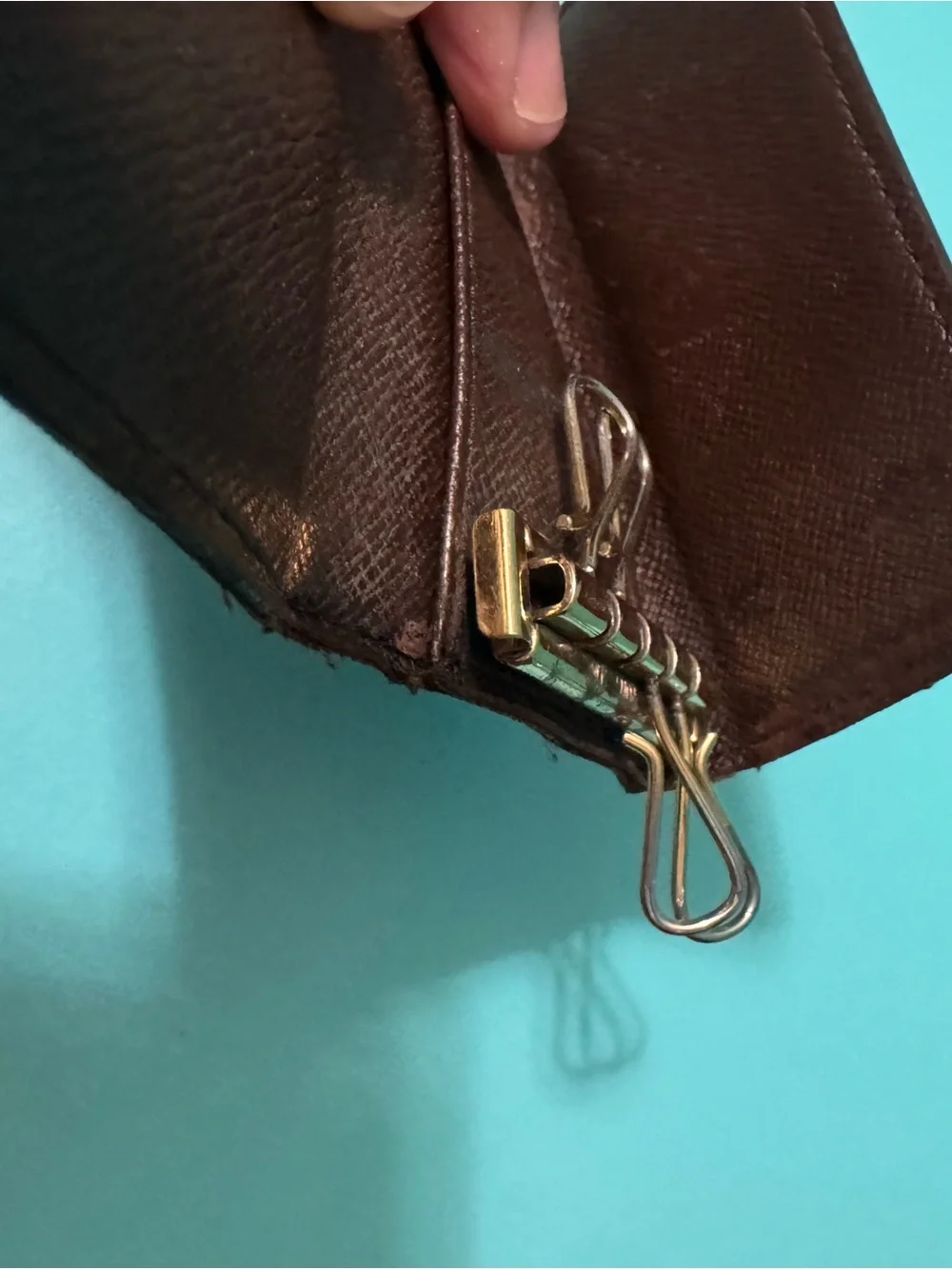 Louis Vuitton Brown Damier Ebene Card & 4 Key Holder with Brass Snap